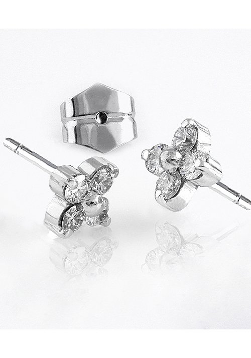 Pendientes en Oro Blanco Primera Ley con Diamantes y Diseo de Flor 0015POBDIA