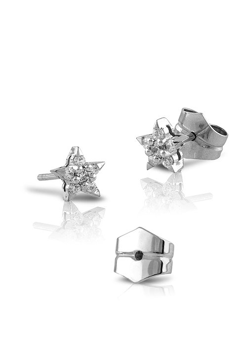 Pendientes en Oro Blanco Primera Ley con Diamantes y Diseño de Estrella 0016POBDIA