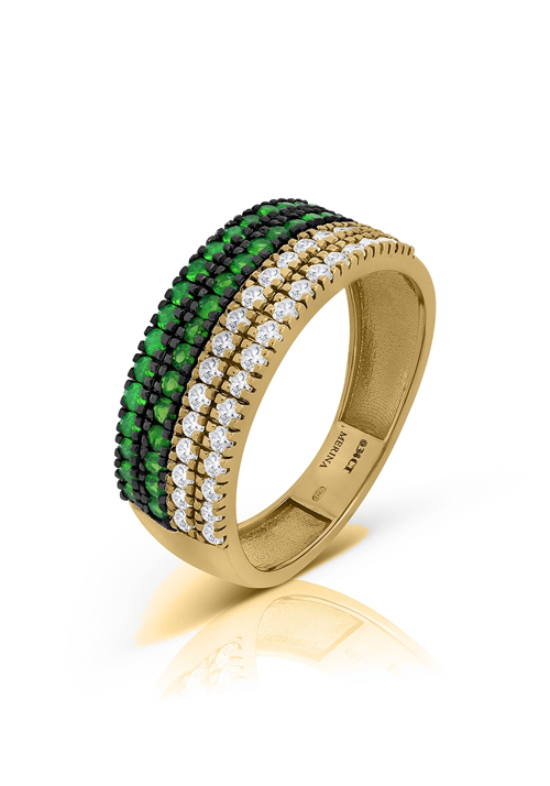 Sortija en Oro  Primera Ley con Diamantes y Esmeraldas Finas  0061SORDIESA