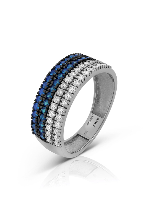 Sortija en Oro Blanco Primera Ley con Diamantes y Zafiros Azules 0066SORZADIA