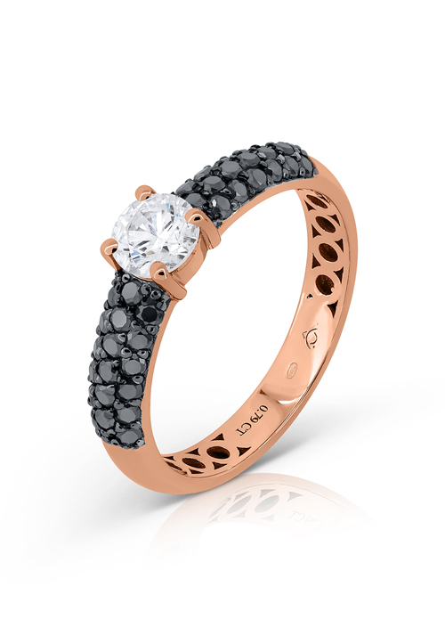 Sortija en Oro Rosa Primera Ley con Diamantes Negros y Blanco 0062SORDIA