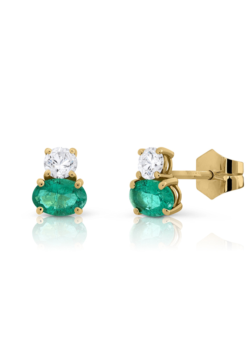Pendientes en Oro Amarillo de Primera Ley con Diamantes y Esmeraldas 0065POADIES
