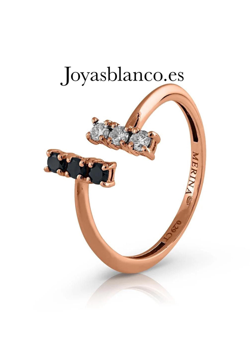 Sortija en Oro Rosa Primera Ley con Diamantes Blancos y Negros  0059SORDIBN