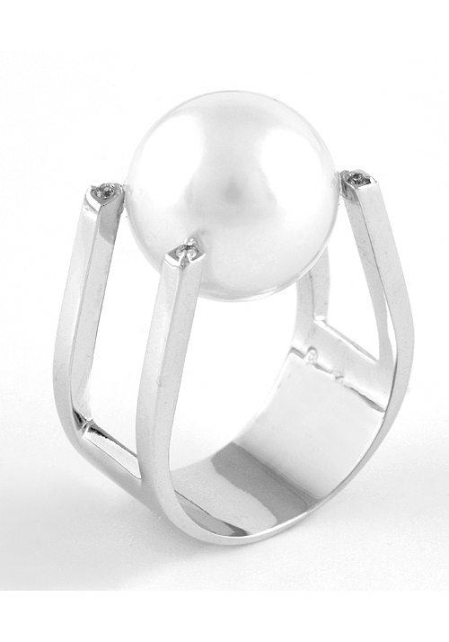 Sortija  en Oro Blanco Primera Ley con Diamantes y Perla Australiana 0002SOBPEDIA