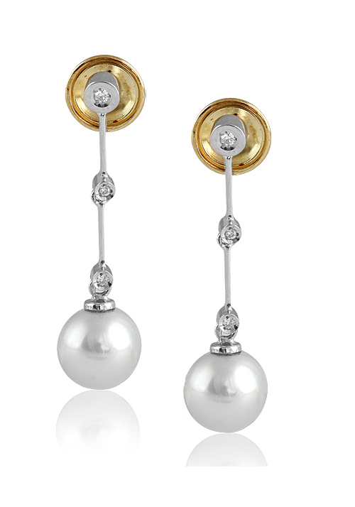 Pendientes en Oro Blanco Primera Ley con Diamantes y Perlas Australianas 0019POBPEDIA