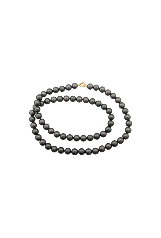 Collar de Perla Negra Natural de 8 Milímetros con  Broche en Oro Amarillo  Primera Ley 0010COAPENG