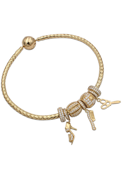 Pulsera Flexible en Oro Amarillo Primera Ley con Charms Intercambiables Fashion 0013PUOACH