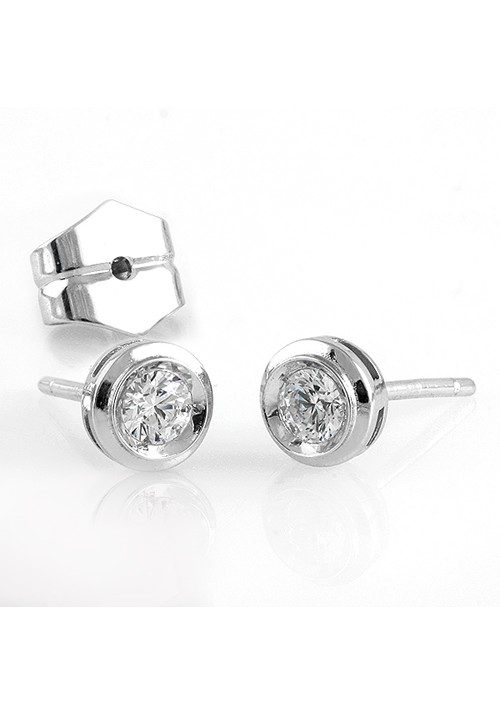 Pendientes en Oro Blanco de Primera Ley con Diamantes y Diseo de Chatn 0036POBDIA