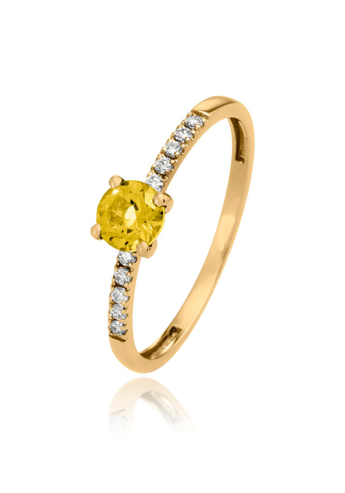 Sortija en Oro Amarillo Primera Ley con Diamantes  y Topacio Amarillo 0055SORDITAM