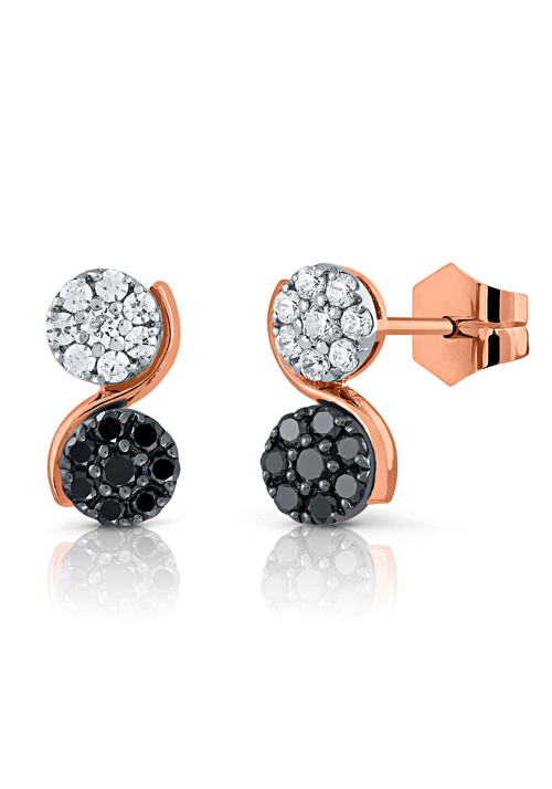 Pendientes en Oro Rosa Primera Ley con Diamantes Blancos y Negros  0069PORDIBN (2)