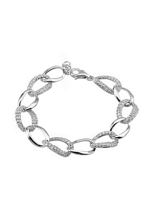 Pulsera en Plata Primera Ley con Circonitas y Diseo de Eslabones 0007PUPL