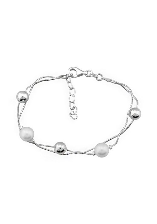 Pulsera en Plata Primera Ley con Bolas y Perlas 0012PUPL