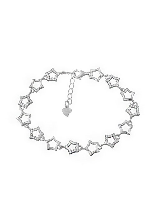 Pulsera en Plata Primera Ley con Circonitas y Diseo de Estrellas 0011PULPL