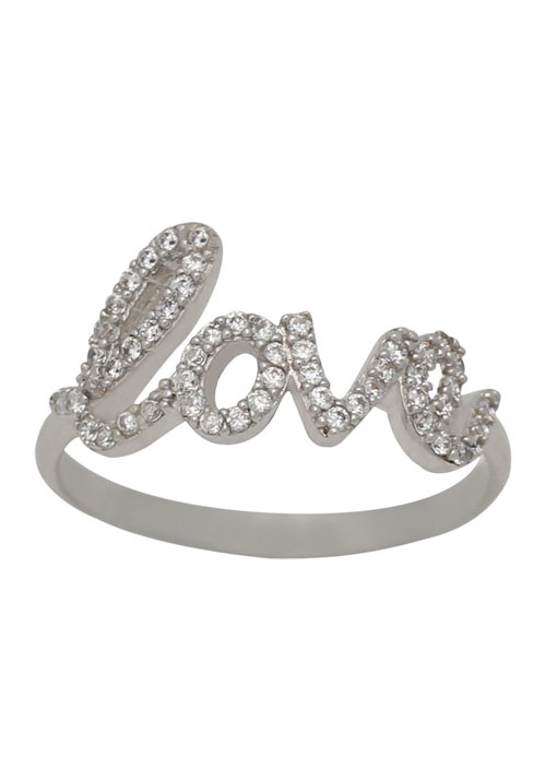 Sortija  en Oro Blanco Primera Ley con Circonitas y Diseo LOVE 0018SOB