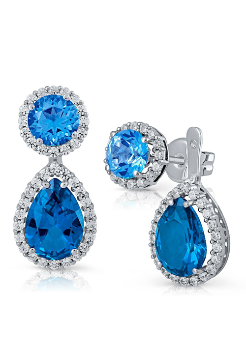 Pendientes en Oro Blanco Primera Ley con Diamantes y Topacio Azul 0057POBTDIA