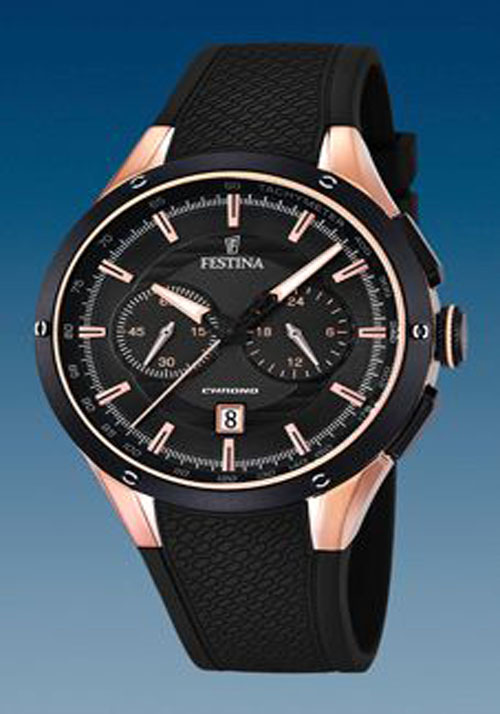 Reloj Crono Caballero Marca Festina con Caja Redonda y Brazalete de Caucho F16831/2